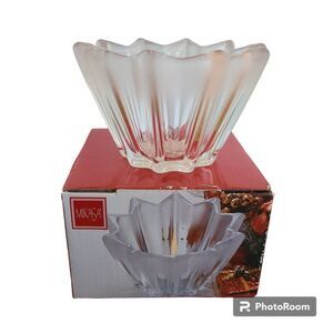 Vintage Mikasa Poinsettia Bloom Clear and Frosted Candleholder 3" Holiday Candle